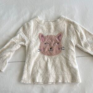 SFERRA Cream Fuzzy Sweater with Pink Sequin Cat Ears